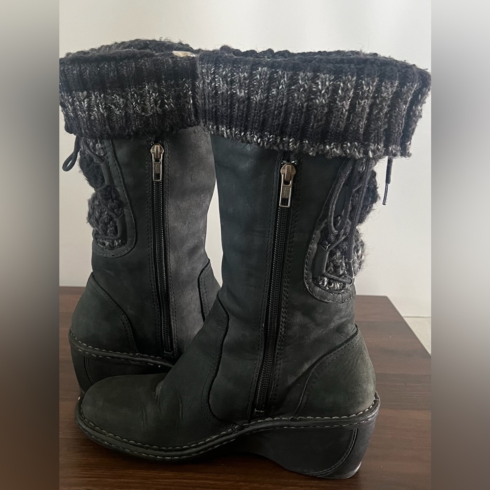 Women's Black Heeled Boots with Knit Cuff